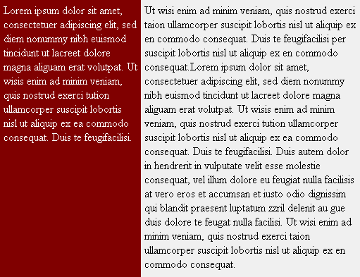 Колонки, созданные с помощью таблицы