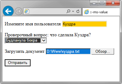 Вид элементов формы изменённых с помощью ::-ms-value